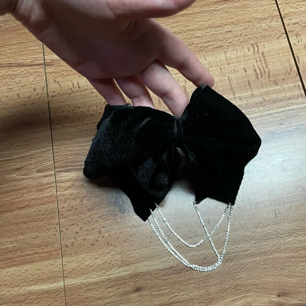 Oversized Velvet Bow French Barrette Hair Clip with Rhinestones
